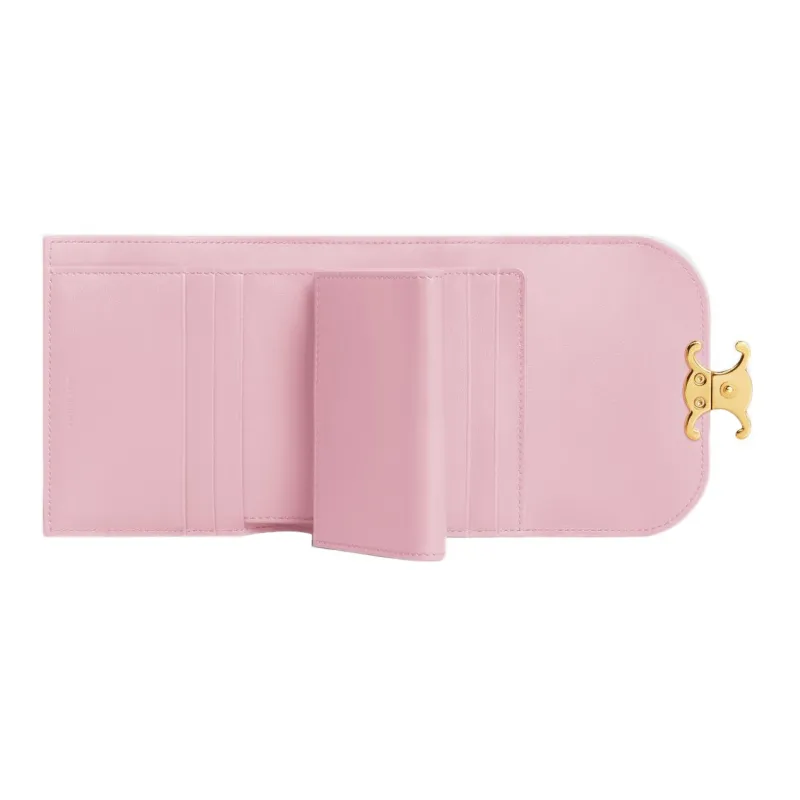 CELINE Triomphe Shiny Cow Leather Wallet Small Size Women's Light Pink Red-3