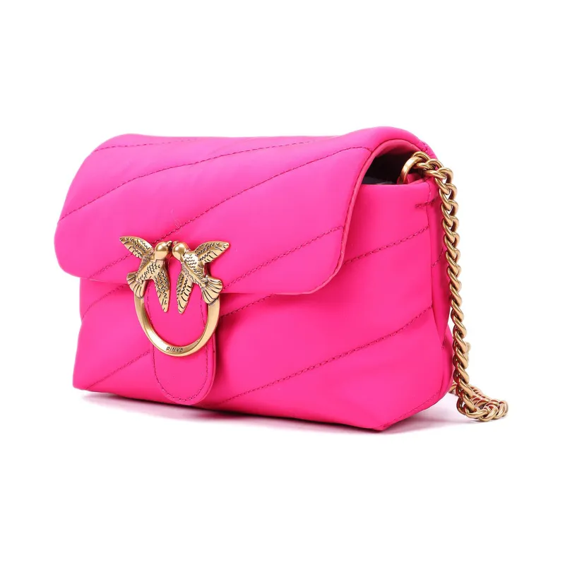 PINKO Puff Calfskin With Nylon Flying Bird Swallow Bag Crossbody Bag Shoulder Bag Women's Pink-2