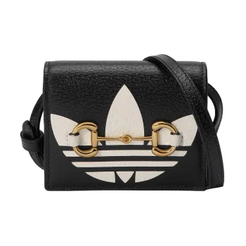 GUCCI Adidas Collaboration Leather Small Square Bag Shoulder Bag Crossbody Bag Unisex Black