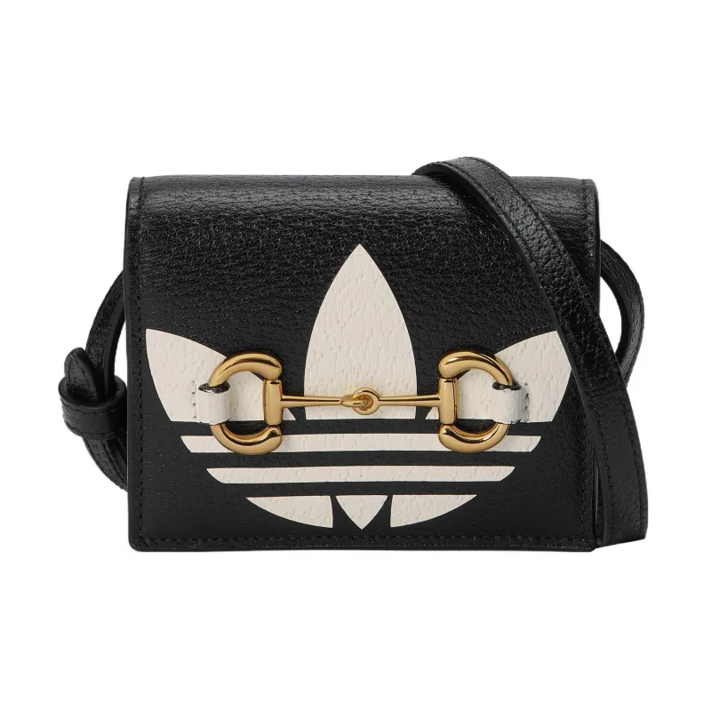 GUCCI Adidas Collaboration Leather Small Square Bag Shoulder Bag Crossbody Bag Unisex Black-0