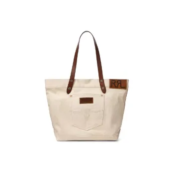 Polo Ralph Lauren Cotton With Leather Tote Bag Shopping Bag Handbag Regular Men's Ecru
