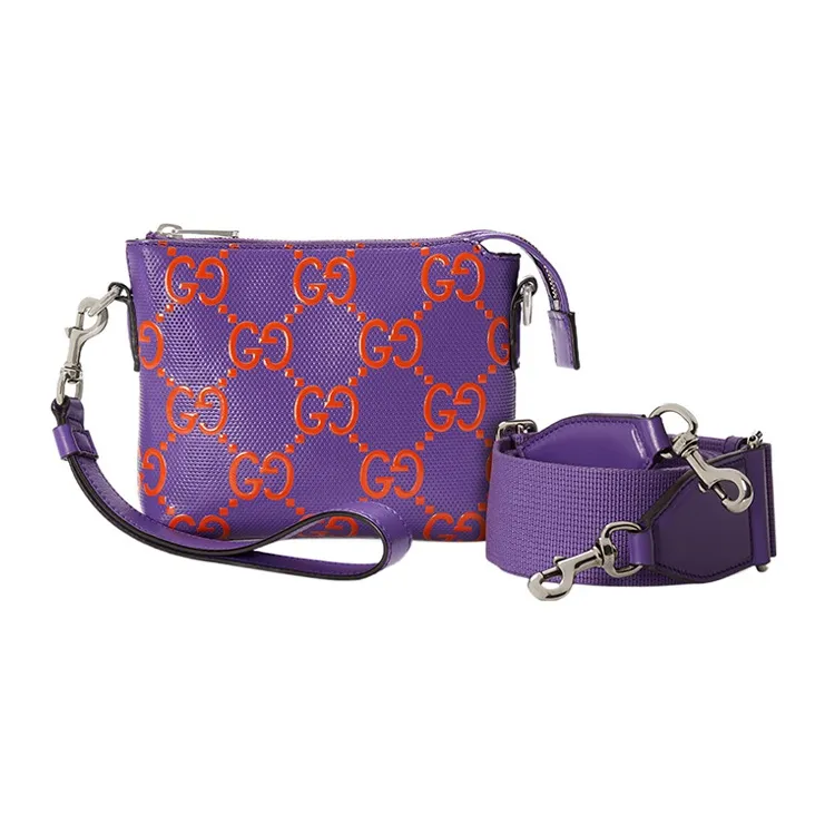 GUCCI Leather Messenger Bag Portable Crossbody Bag Shoulder Bag Men's Purple-1