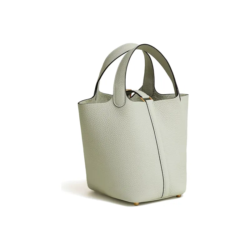 HERMES Picotin Lock Clemence Bullock Leather Basket Bag Handbag 18 Women's 0W Snow Gray Crystal Gray-2