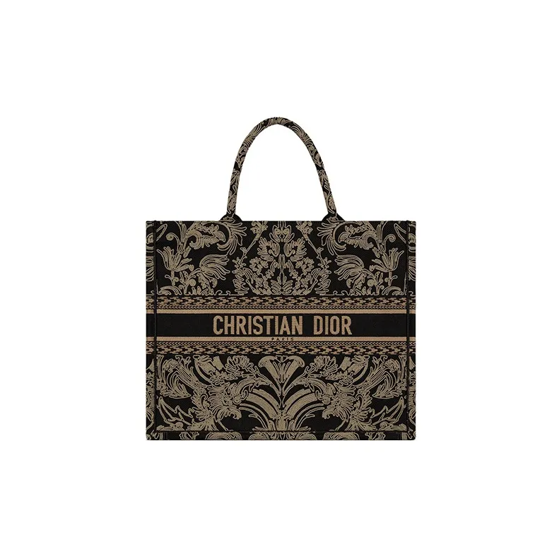 DIOR BookTote Embroidery Tote Bag Shopping Bag Handbag Large Size Women's Black/White-0
