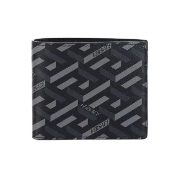 VERSACE Polyurethane Card Holder Wallet Men's Black