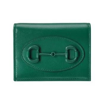 GUCCI Horsebit 1955 Leather Card Holder Wallet Women's Green