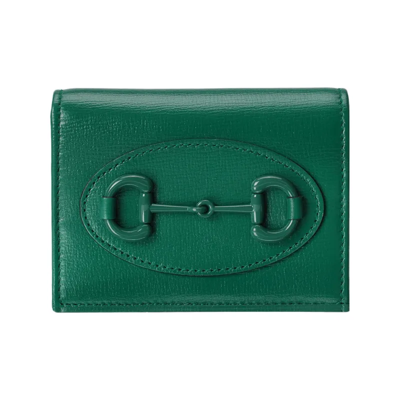 GUCCI Horsebit 1955 Leather Card Holder Wallet Women's Green-0