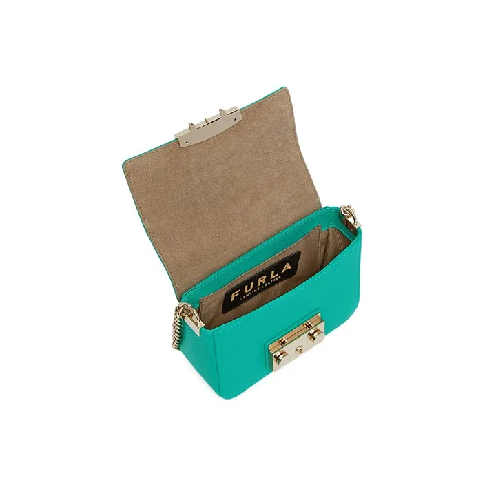 Furla Metropolis Collection Textured Calfskin Shoulder Bag Crossbody Bag Mini Women's Green-3