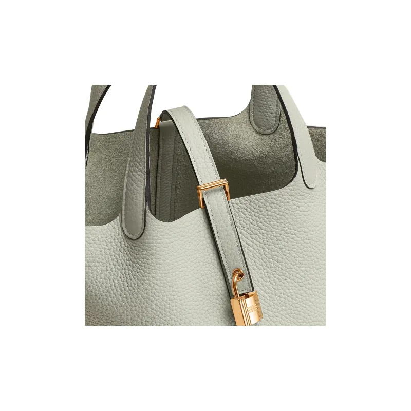 HERMES Picotin Lock Clemence Bullock Leather Basket Bag Handbag 18 Women's 0W Snow Gray Crystal Gray-5