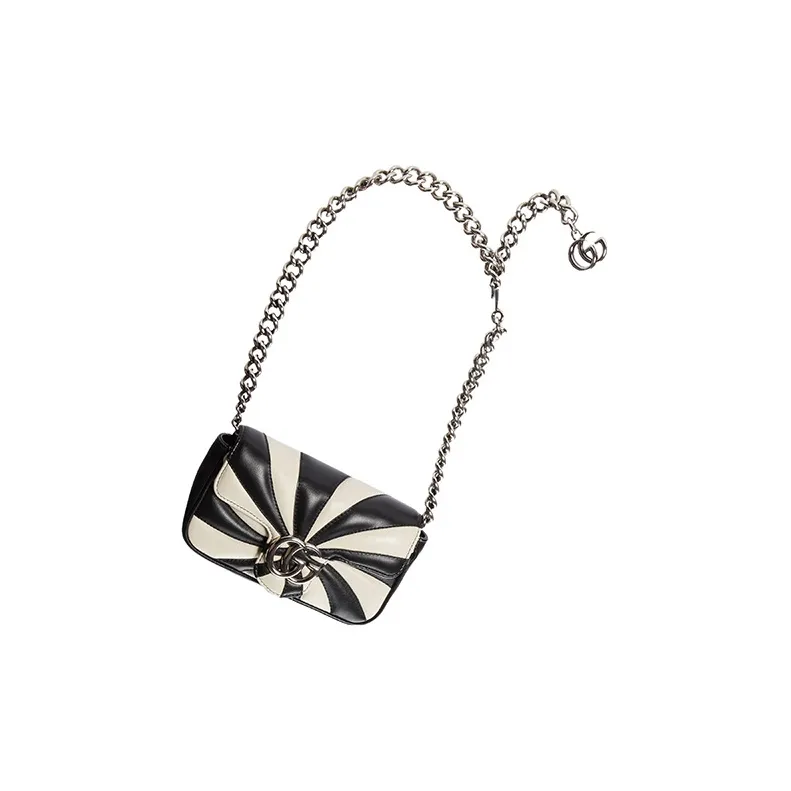 GUCCI GG Marmont Leather Sling Bag, Fanny Pack Regular Women's Black/White-2