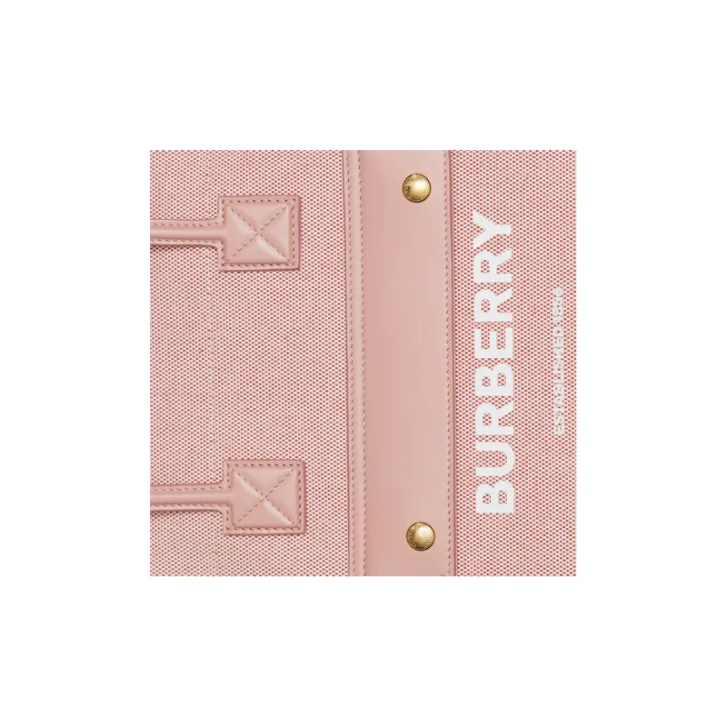Burberry Freya Canvas With Leather Tote Bag Shopping Bag Canvas Bag Handbag Small Size Women's Bright Red/Dark Pink-5