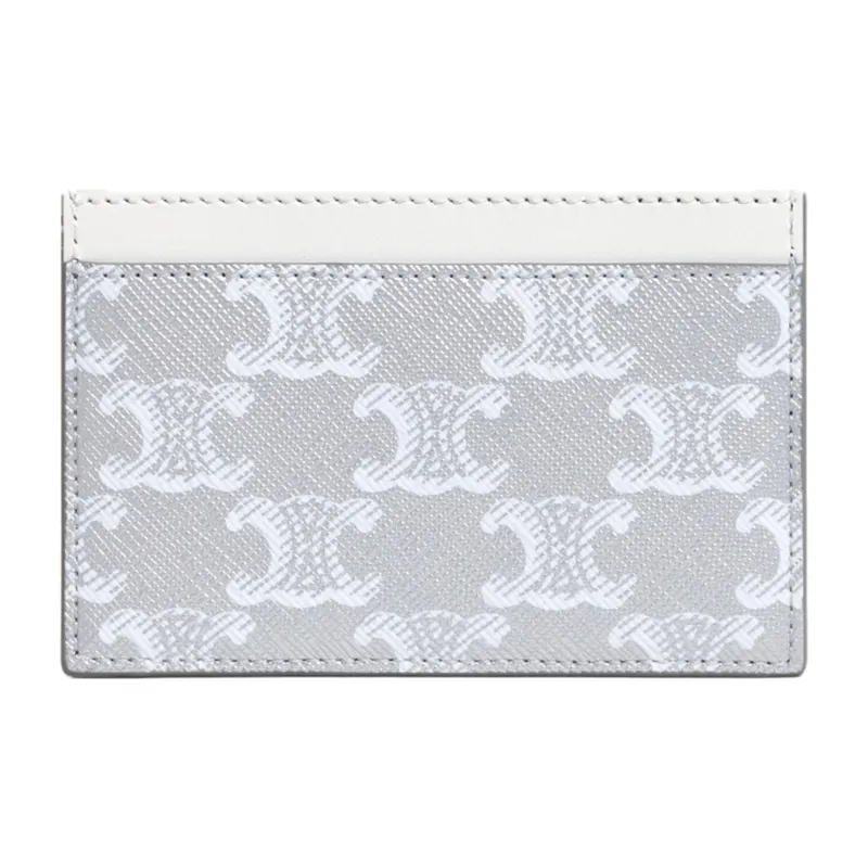 CELINE Cow Leather Card Clip Card Holder Men's Silver/White-2