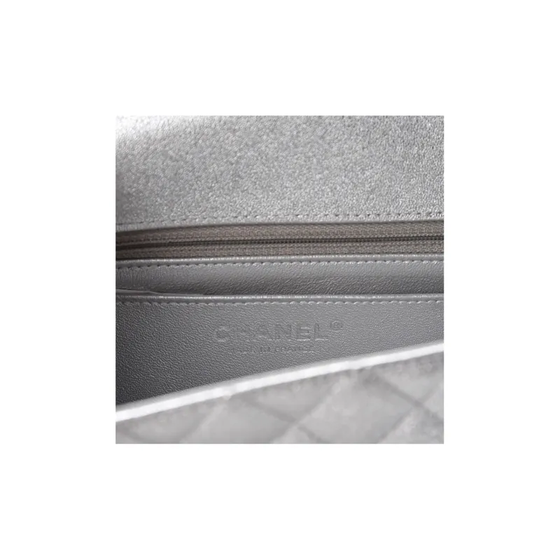 CHANEL Classic Flap CF Lambskin Crossbody Bag, Shoulder Bag Mini Women's Silver-5