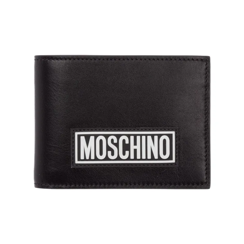 MOSCHINO Leather Card Holder Wallet Men's Black-0