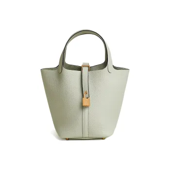 HERMES Picotin Lock Clemence Bullock Leather Basket Bag Handbag 18 Women's 0W Snow Gray Crystal Gray