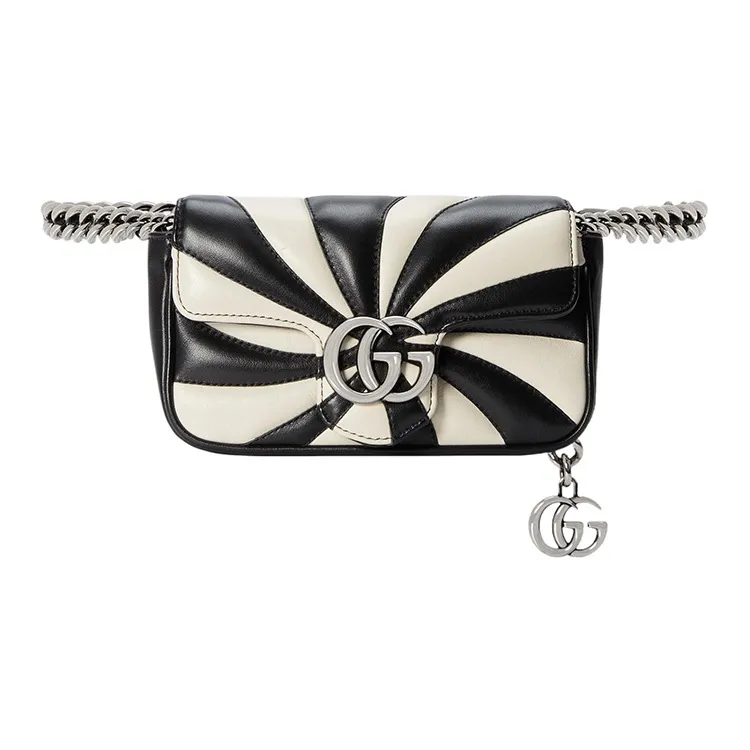 GUCCI GG Marmont Leather Sling Bag, Fanny Pack Regular Women's Black/White-1