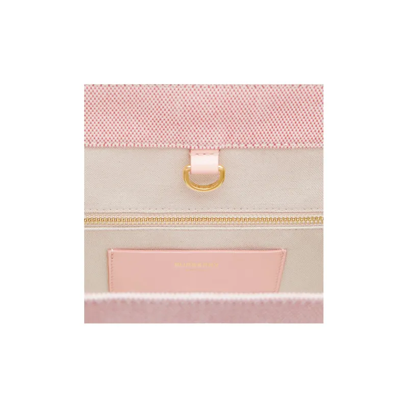 Burberry Freya Canvas With Leather Tote Bag Shopping Bag Canvas Bag Handbag Small Size Women's Bright Red/Dark Pink-6
