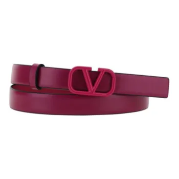 Valentino Trendy Letter Elegant Smooth Buckle Belt Women's Fuchsia Width: 2cm