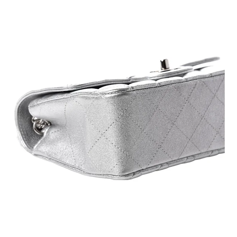CHANEL Classic Flap CF Lambskin Crossbody Bag, Shoulder Bag Mini Women's Silver-2