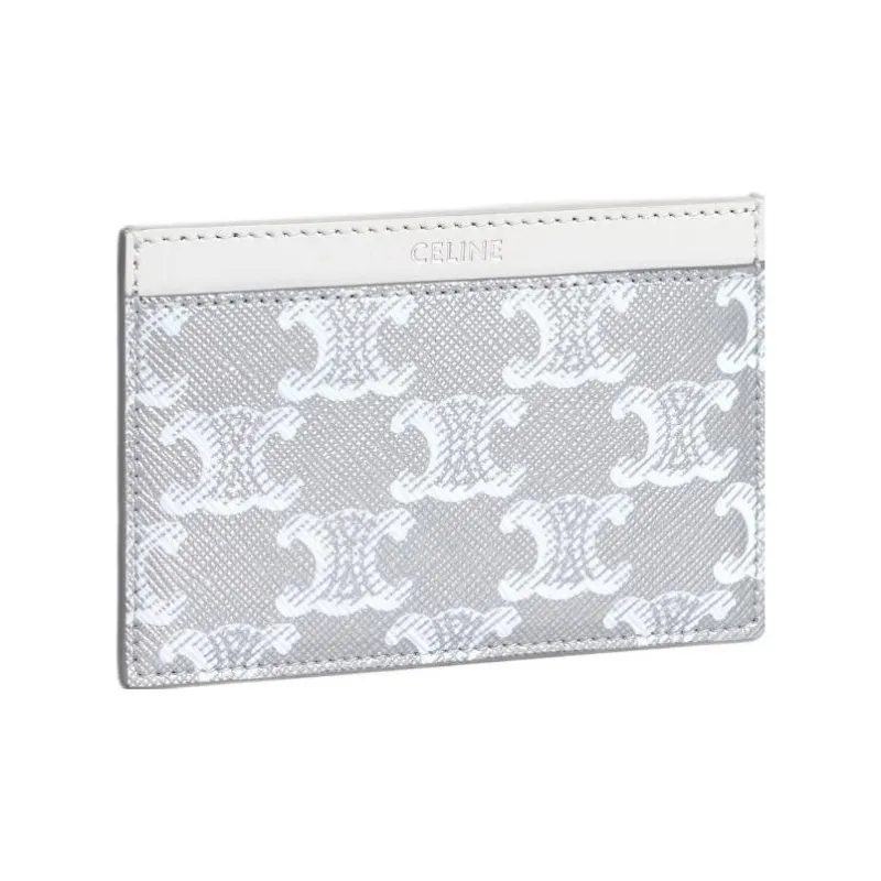 CELINE Cow Leather Card Clip Card Holder Men's Silver/White-1
