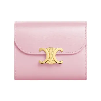CELINE Triomphe Shiny Cow Leather Wallet Small Size Women's Light Pink Red