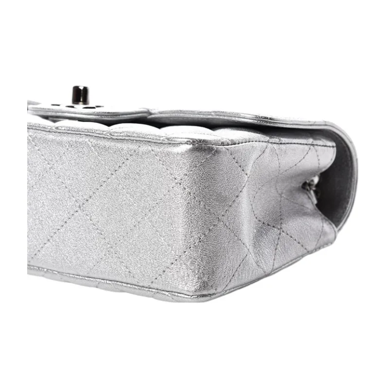 CHANEL Classic Flap CF Lambskin Crossbody Bag, Shoulder Bag Mini Women's Silver-3