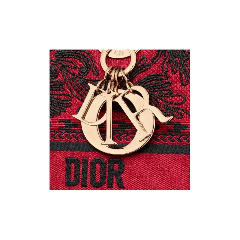 DIOR Lady D Lite Embroidery Shoulder Bag, Crossbody Bag, Handbag Medium Size Women's Red & Black-5