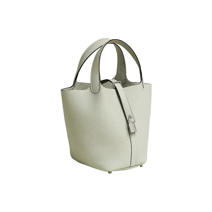 HERMES Picotin Lock Clemence Bullock Leather Basket Bag, Bucket Bag, Handbag 18 Women's 0W Gris Neve Crystal Gray-2
