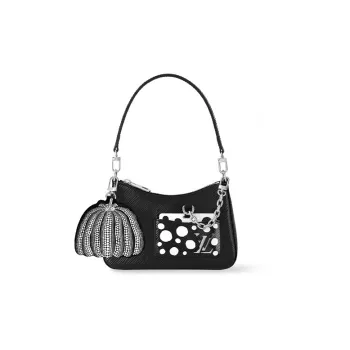 LOUIS VUITTON Yayoi Kusama Collaboration MARELLINI Cow Leather Handbag, Shoulder Bag Regular Women's Black
