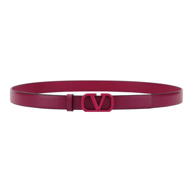 Valentino Trendy Letter Elegant Smooth Buckle Belt Women's Fuchsia Width: 2cm-1