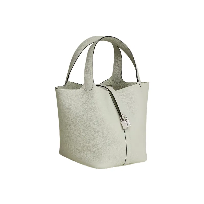 HERMES Picotin Lock Clemence Bullock Leather, Silver Buckle Bucket Bag Handbag 22 Women's 0W Gris Neve Ice Crystal Gray-5
