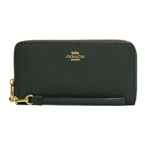 COACH Zip Around Pebbled Leather Card Holder Wallet Small Size Women's Dark Green
