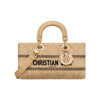 DIOR Lady D-JOY Raffia Grass Daisie Bag Shoulder Bag Crossbody Bag Handbag Medium Size Women's Natural