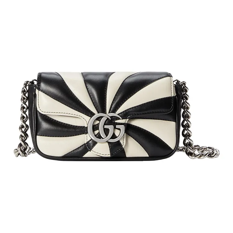 GUCCI GG Marmont Leather Sling Bag, Fanny Pack Regular Women's Black/White-0