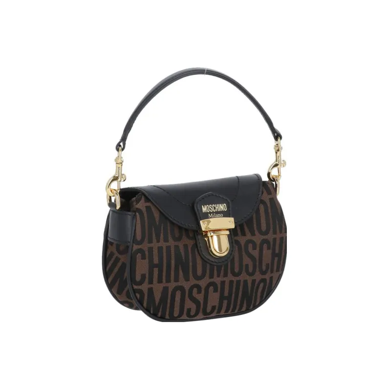 MOSCHINO Cotton With Leather Crossbody One Shoulder Handbags Women's Brown-1