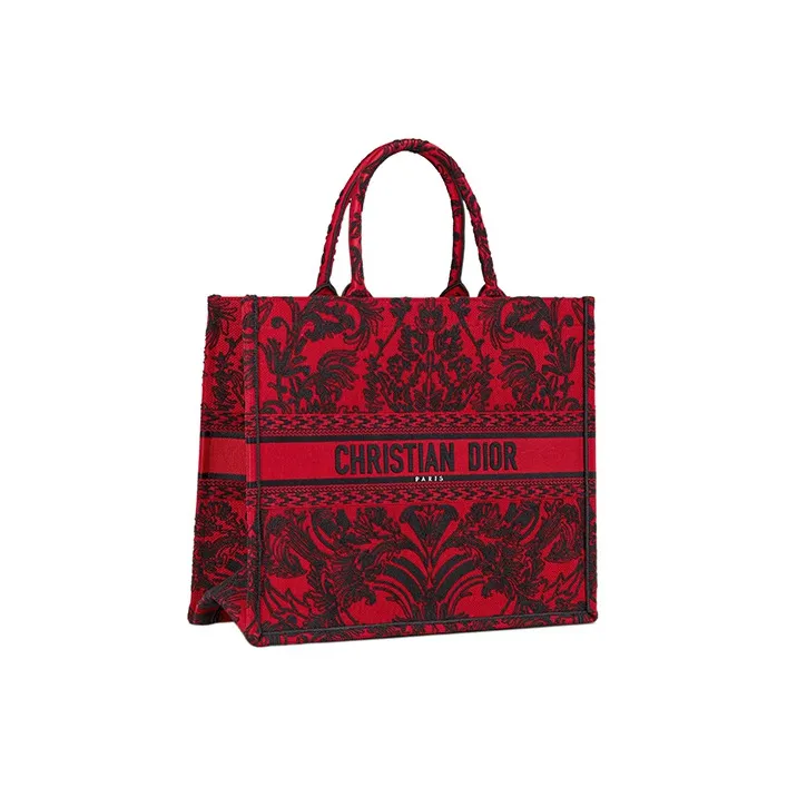 DIOR BookTote Embroidery Tote Bag Shopping Bag Handbag Large Size Women's Red/Black-1