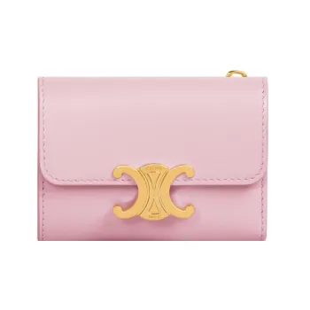 CELINE Triomphe Shiny Cow Leather Wallet Women's Light Pink Red