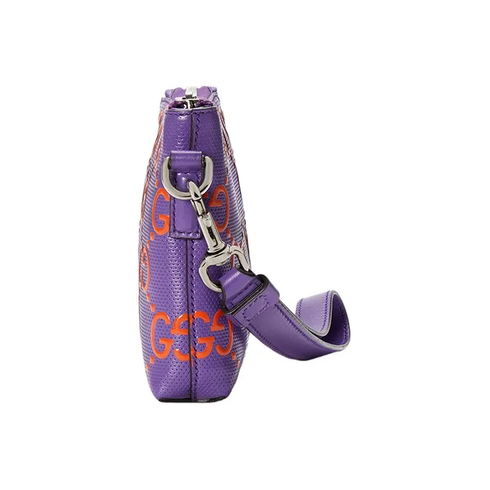 GUCCI Leather Messenger Bag Portable Crossbody Bag Shoulder Bag Men's Purple-4