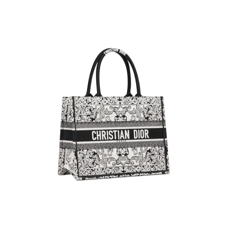 DIOR BookTote Embroidery Tote Bag, Shopping Bag, Handbag Medium Size Women's White/Black-1