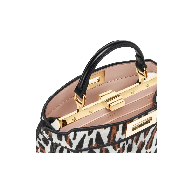 FENDI Peekaboo ISeeU Sheep Wool Leather Patchwork Shoulder Bag Crossbody Bag Handbag Small Size Women's Multicolor-4