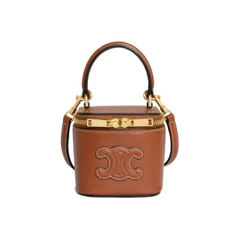 CELINE Smooth Cow Leather Makeup Case, Shoulder Bag, Crossbody Bag, Handbag Mini Women's Tawny