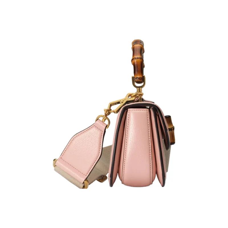 GUCCI Bamboo 1947 Canvas With Leather Trim Bamboo Bag Handbags Shoulder Bags Mini Women's Pink/Multicolor-5