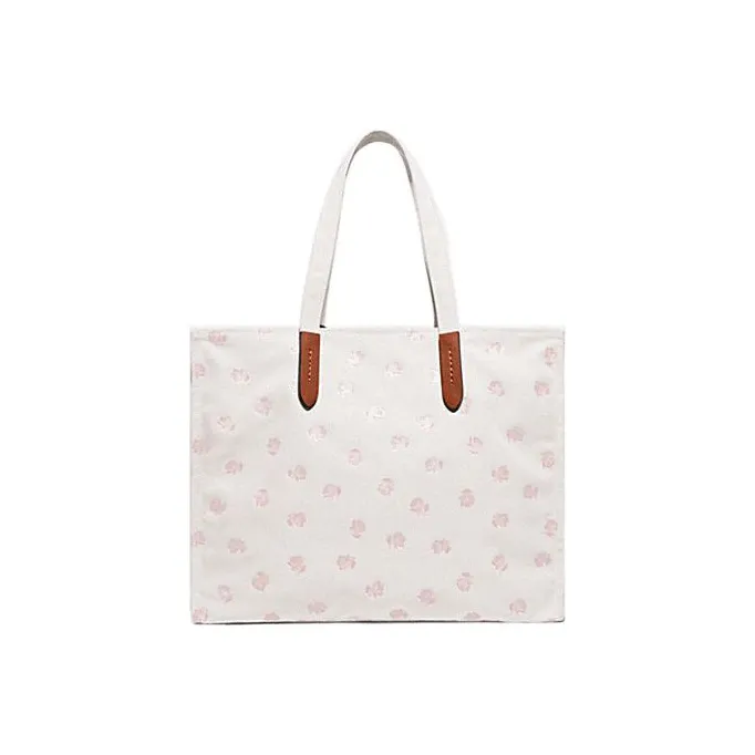 COACH Recycled Canvas With Recycled Leather Canvas Bag, One Shoulder Handbag Tubas Women's White-2