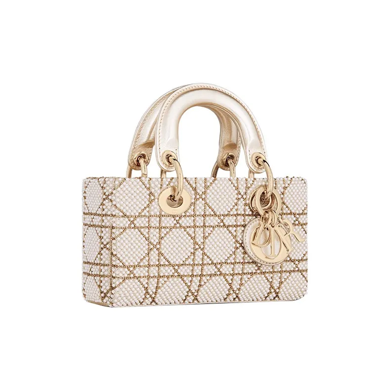 DIOR Lady D-JOY Sheepskin Daisie Bag Shoulder Bag Crossbody Bag Handbag Extra Mini Women's Gold-2