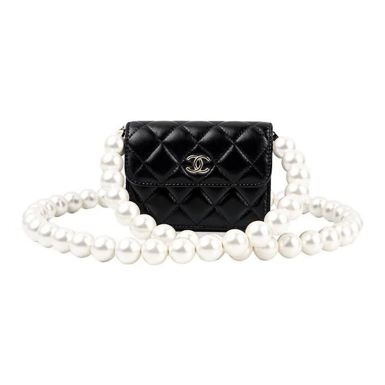 CHANEL Lambskin Coin Purse Crossbody Bag Shoulder Bag Women's Black-1