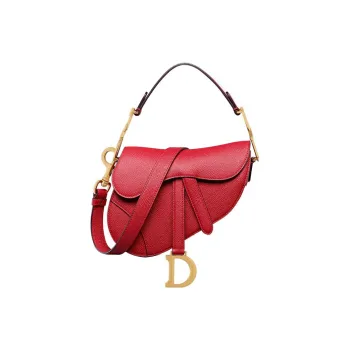 DIOR Grained Calfskin Saddle Bag Shoulder Bag Crossbody Bag Handbag Mini Women's Crimson