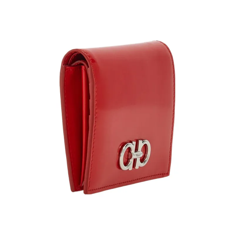 FERRAGAMO GANCINI Cow Leather Wallet Small Size Women's Red-1