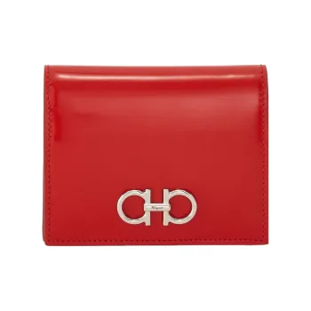 FERRAGAMO GANCINI Cow Leather Wallet Small Size Women's Red