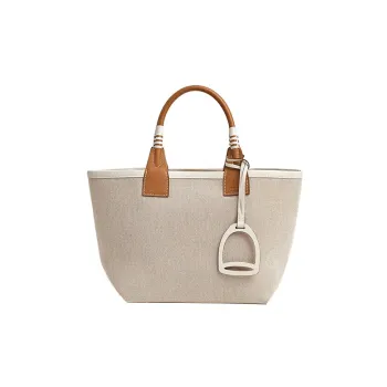 HERMES Steeple Canvas With Swift Calfskin Canvas Bag Handbags Regular Women's Light Beige/Beige/Gold/Cream White