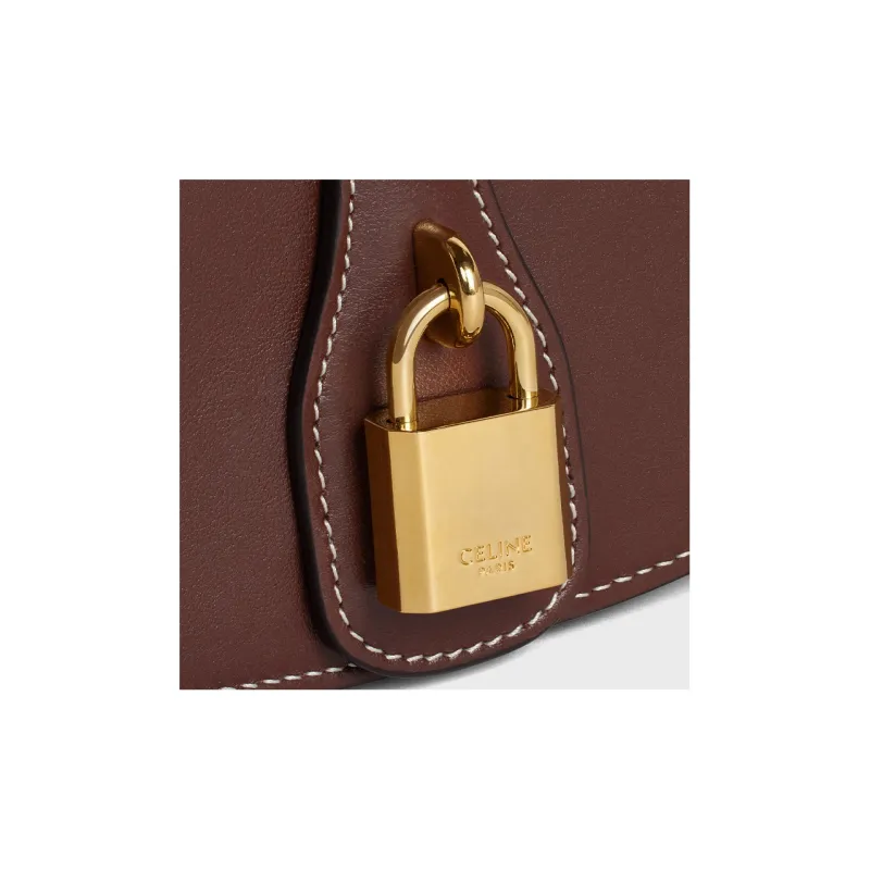 CELINE Smooth Calf Leather Lockhead Baguette Bag Shoulder Bag One Shoulder Handbag Crossbody Bag Mini Women's Burgundy-4